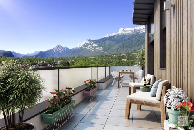 Vue terrasse Résidence Domaine des Courtoises à Pont de Claix Programme Neuf Edifim