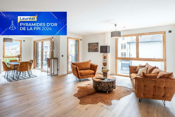 La pièce de vie de l'appartement 4 pièces de la résidence OPUS à Annecy.