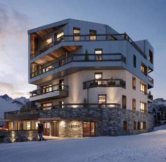 Perspective de la résidence ISBERG à Tignes de nuit.