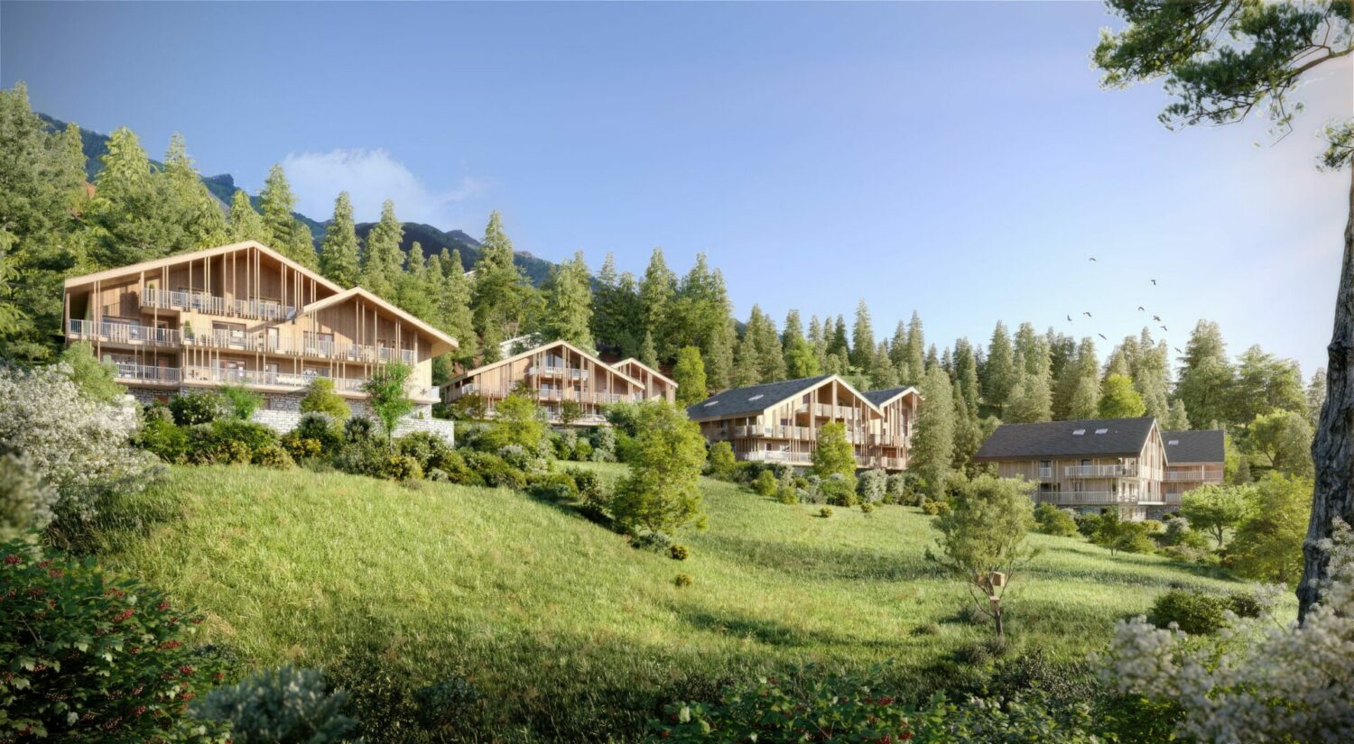 Perspective de l'extérieur de la résidence SINAYA à Samoëns.