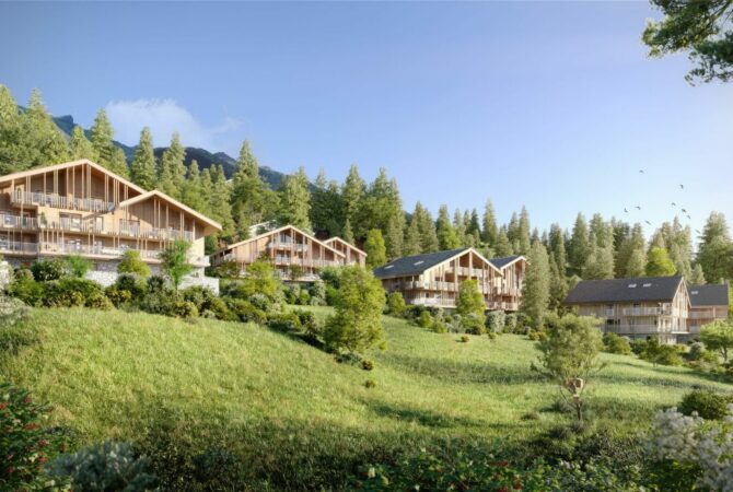 Perspective de l'extérieur de la résidence SINAYA à Samoëns.