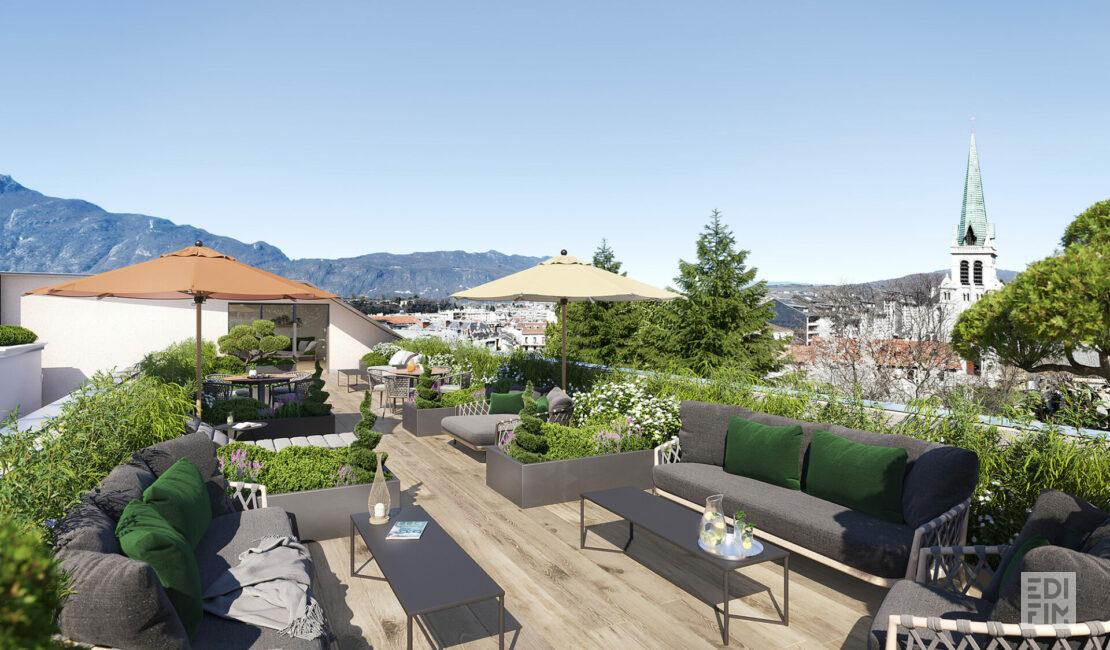 Terrasse partagée de la résidence VILLA THERMALE à Aix-les-Bains.