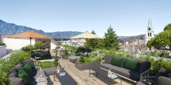 Terrasse partagée de la résidence VILLA THERMALE à Aix-les-Bains.