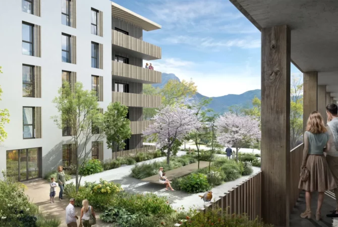 Une vue de la terrasse de notre future résidence SEQUEN'CIEL à Fontaine.