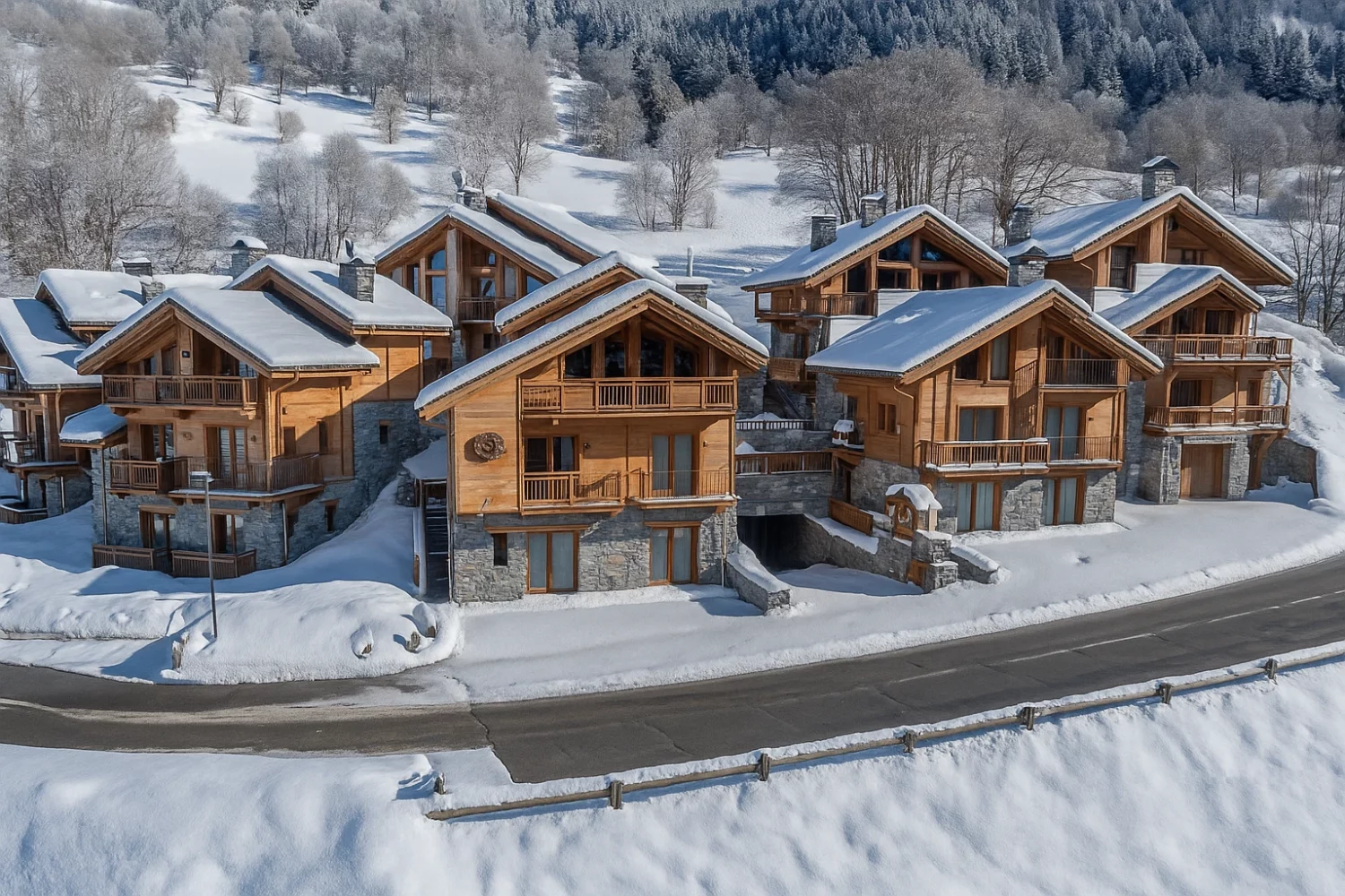 La résidence LES CHALETS CELENIA à Méribel, sous la neige.